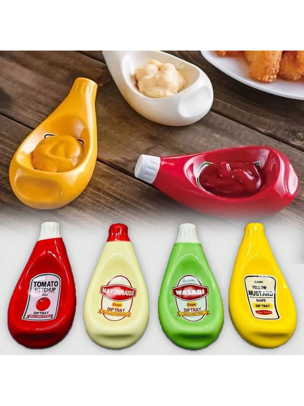 قطعة واحدة من أطباق وأوعية السيراميك المصممة على شكل زجاجة الكاتشب مُعدة للغمس في صلصة الصويا، أطباق التوابل والخردل مناسبة للمنزل والمطاعم، آمنة للغسل في غسالة الصحون، لوازم مدرسية، العودة إلى المدرسة