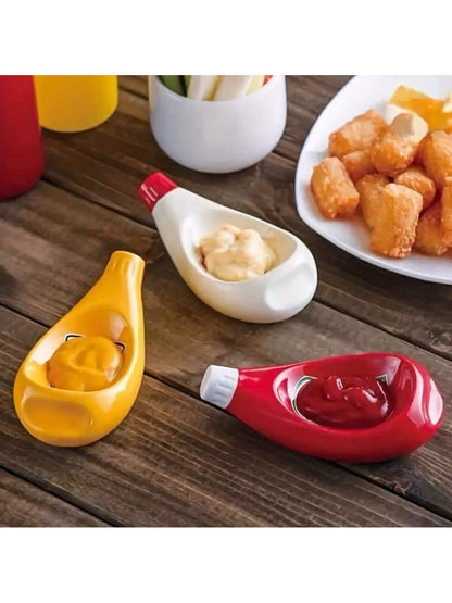 قطعة واحدة من أطباق وأوعية السيراميك المصممة على شكل زجاجة الكاتشب مُعدة للغمس في صلصة الصويا، أطباق التوابل والخردل مناسبة للمنزل والمطاعم، آمنة للغسل في غسالة الصحون، لوازم مدرسية، العودة إلى المدرسة