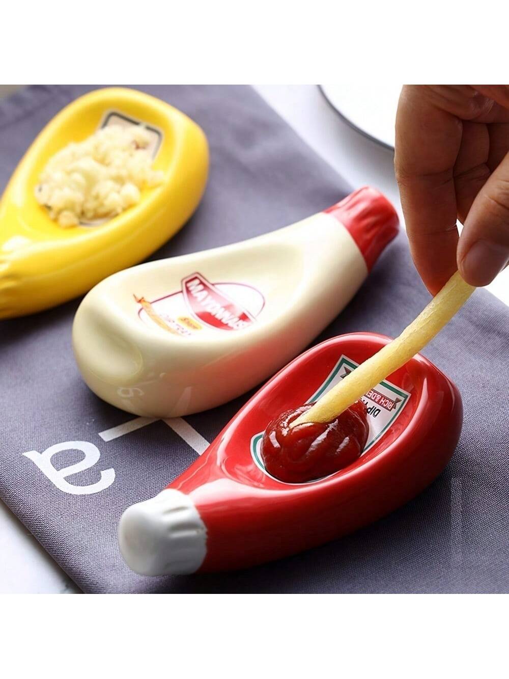 قطعة واحدة من أطباق وأوعية السيراميك المصممة على شكل زجاجة الكاتشب مُعدة للغمس في صلصة الصويا، أطباق التوابل والخردل مناسبة للمنزل والمطاعم، آمنة للغسل في غسالة الصحون، لوازم مدرسية، العودة إلى المدرسة