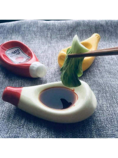 قطعة واحدة من أطباق وأوعية السيراميك المصممة على شكل زجاجة الكاتشب مُعدة للغمس في صلصة الصويا، أطباق التوابل والخردل مناسبة للمنزل والمطاعم، آمنة للغسل في غسالة الصحون، لوازم مدرسية، العودة إلى المدرسة