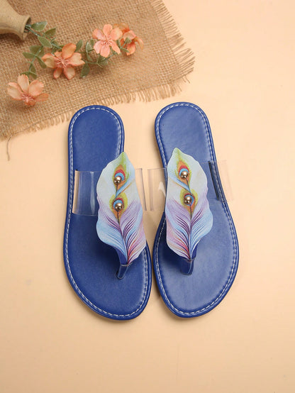 شبشب نسائي صيفي مسطح جديد ، فليب فلوب طبعة ريش موضة، صنادل شاطئية متعددة الاستخدامات