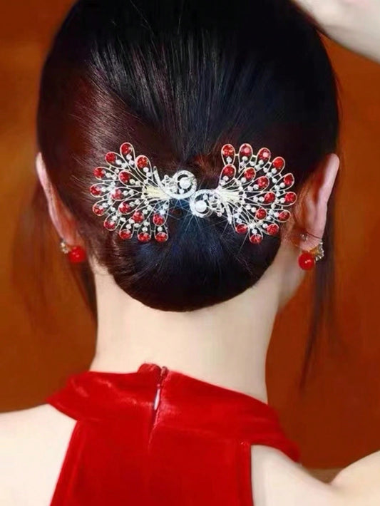 صانعة لفافة شعر على شكل ذيل الطاووس بالأحجار اللامعة، قطعة واحدة