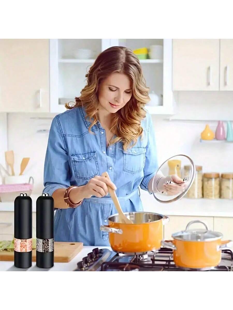 طاحونة ملح وفلفل تعمل باللمس الآلية، طاحونة توابل كهربائية قابلة للتعديل، أداة مطبخ