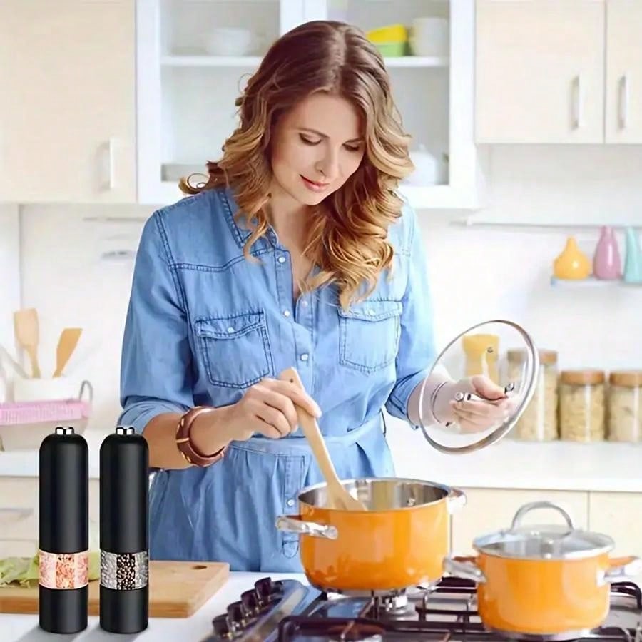 طاحونة ملح وفلفل تعمل باللمس الآلية، طاحونة توابل كهربائية قابلة للتعديل، أداة مطبخ