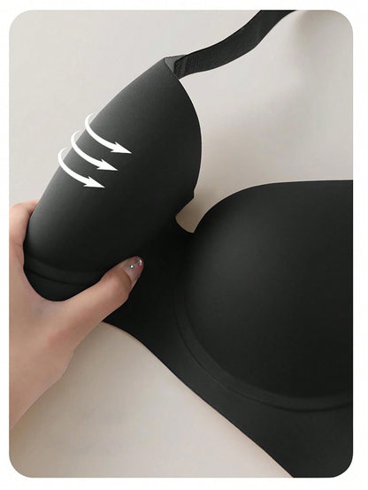 ملابس داخلية بلون أحادي بسيطة للنساء، حمالة صدر رقيقة وخالية من السلك، مريحة تجمع وترفع، تمنع التدلي، تغطية كاملة، حمالة صدر لا تظهر الخياطة، ملابس داخلية