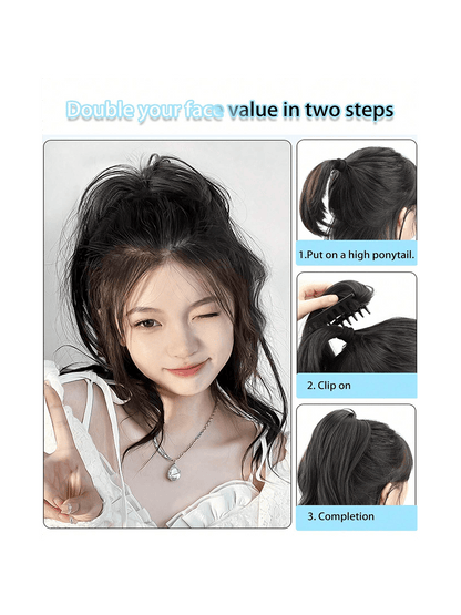 شعر مستعار بونيتيل للنساء مضفور محاكي للشعر الكوري اللطيف والبارد بمشبك خطاف مجعد وضعف ربطة الشعر العالية شعر مستعار بونيتيل Scrunchy الكليب