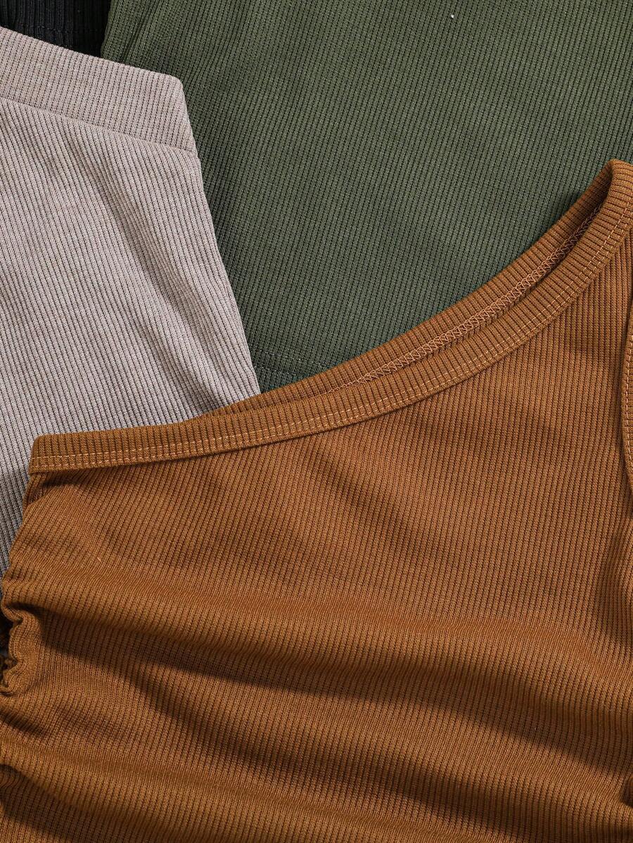 مجموعة ملابس علوية بدون أكمام وسروال قصير محبوك لفتاة صغيرة, لون سادة, 4 قطع