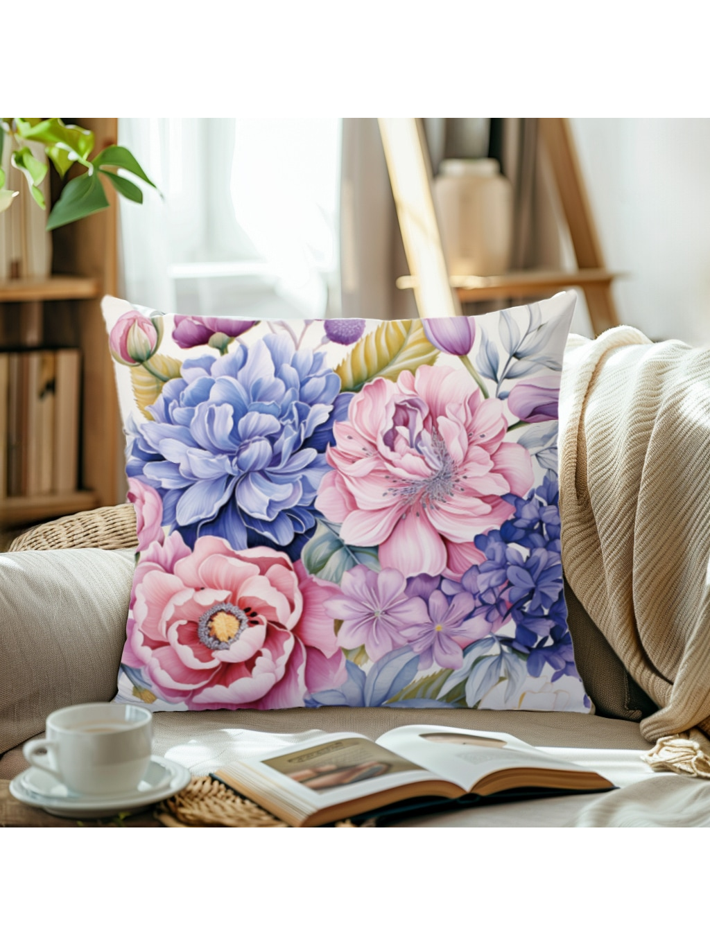 غطاء وسادة زهري  مصنوع من نسيج جلد الخوخ