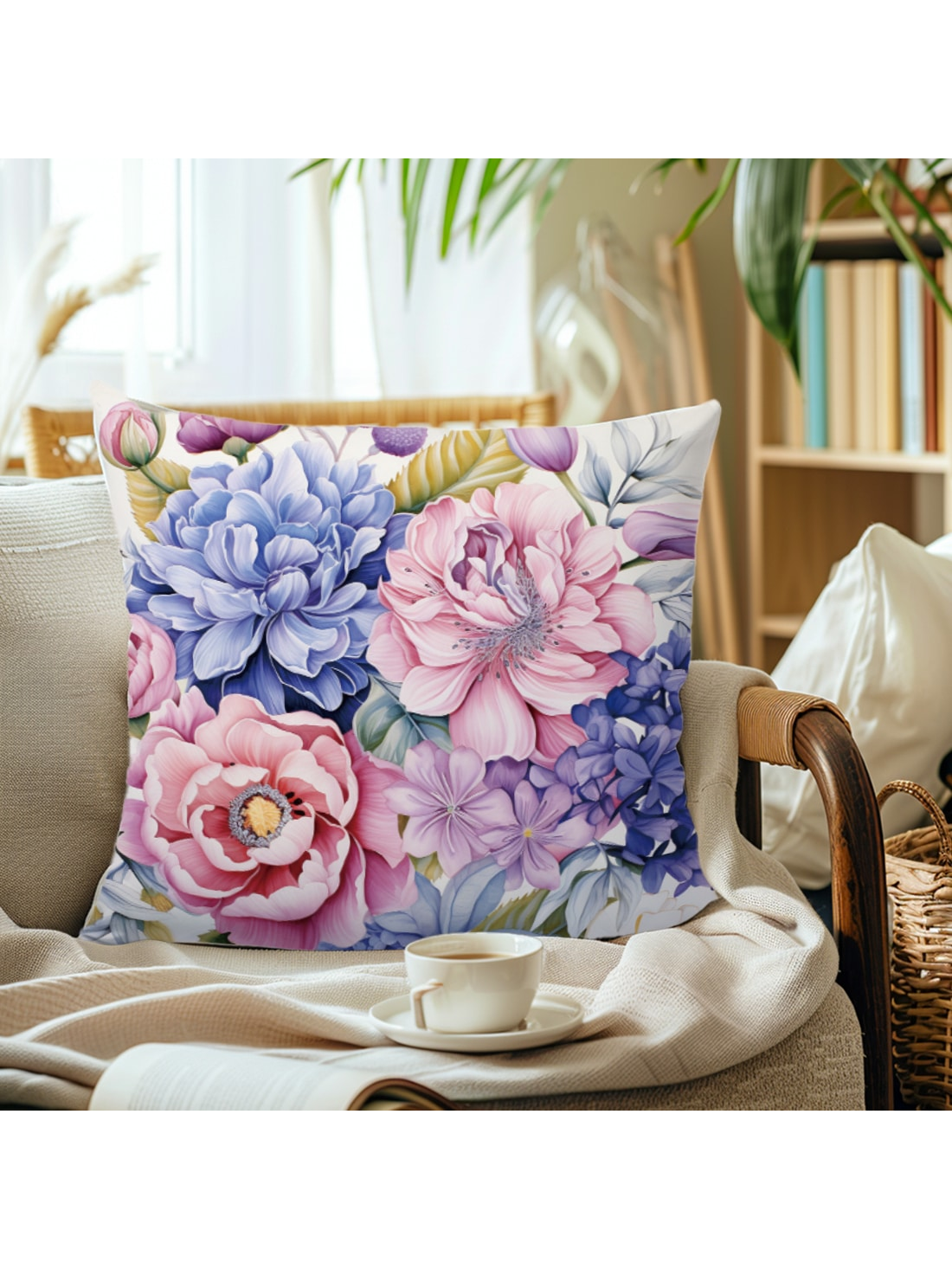 غطاء وسادة زهري  مصنوع من نسيج جلد الخوخ