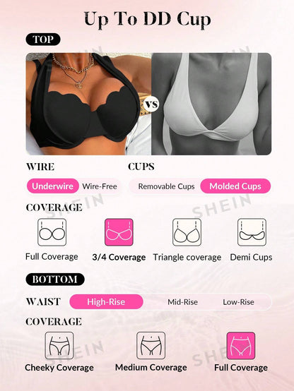 بيكيني عنق معلق موحد اللون للنساء مع مجموعة ملابس سباحة منفصلة، شاطئ الصيف