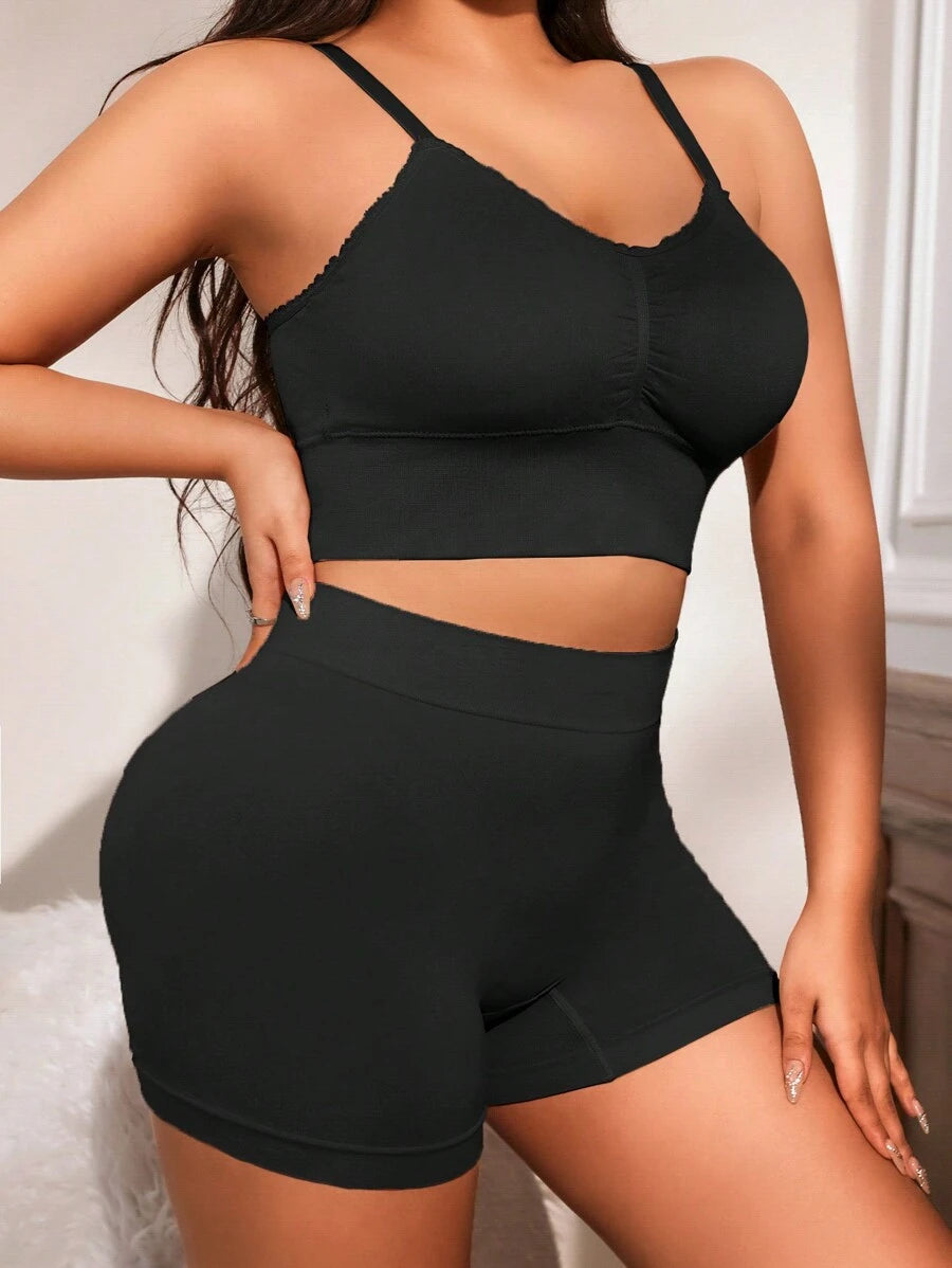 مجموعة صدرية يوغا بلس سايز متماسكة وسراويل رياضية