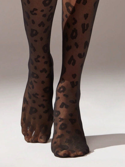 جوارب مثيرة سوداء بطبعة فهد سوداء للسيدات