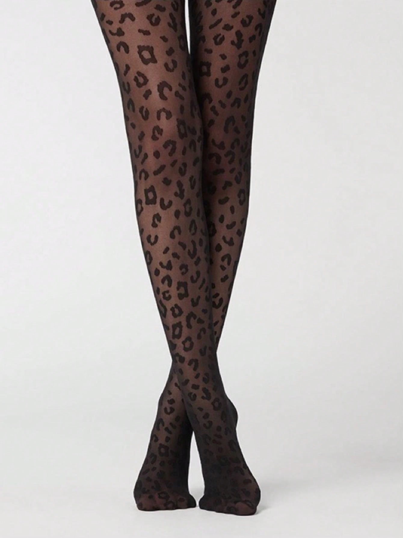 جوارب مثيرة سوداء بطبعة فهد سوداء للسيدات