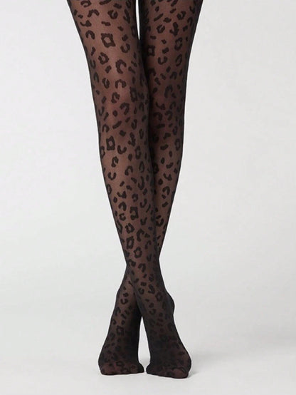 جوارب مثيرة سوداء بطبعة فهد سوداء للسيدات