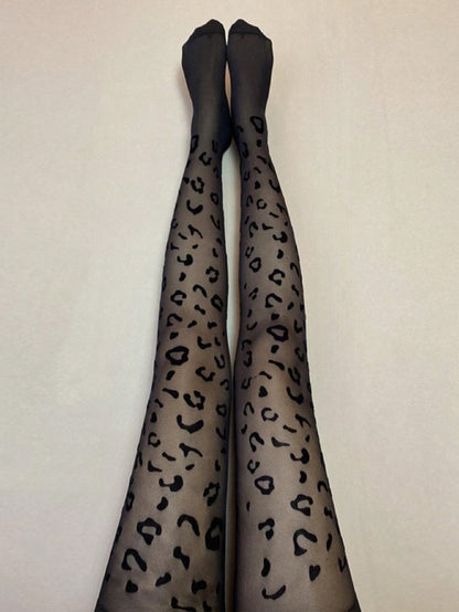 جوارب مثيرة سوداء بطبعة فهد سوداء للسيدات