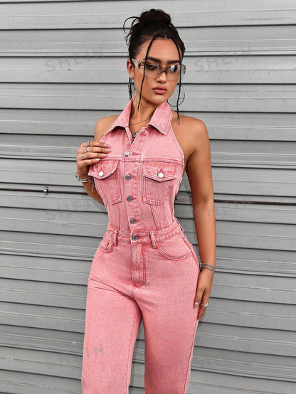 بدلة جينز بحمالات للنساء، يمكن غسلها