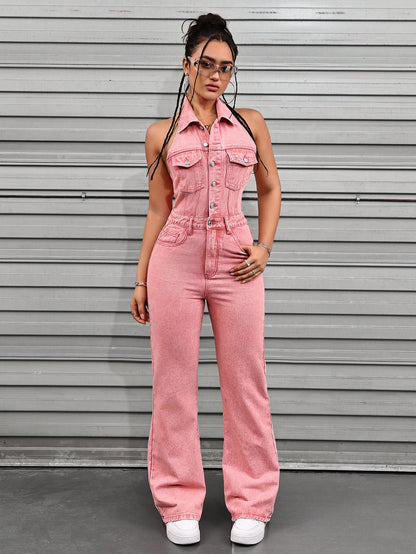 بدلة جينز بحمالات للنساء، يمكن غسلها