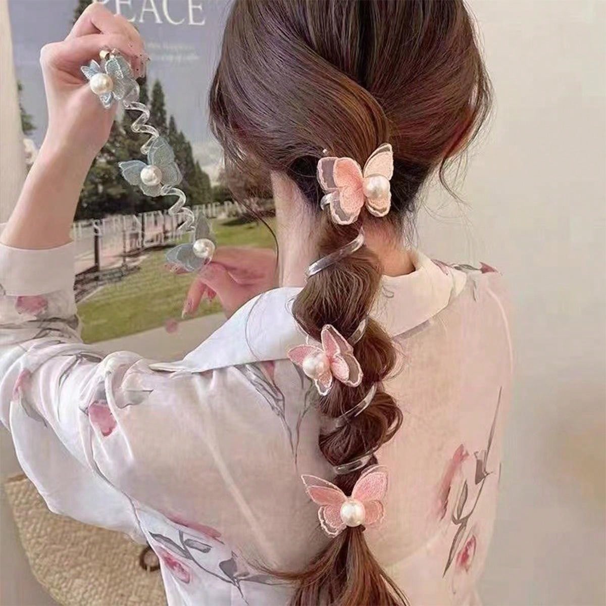 حامل شعر بطريقة ذيل الحصان بفقاعات الفراشة بطراز الغابة، وصلات شعر فرنسية بمظهر فاخر للسيدات، وصول جديد للعام 2024