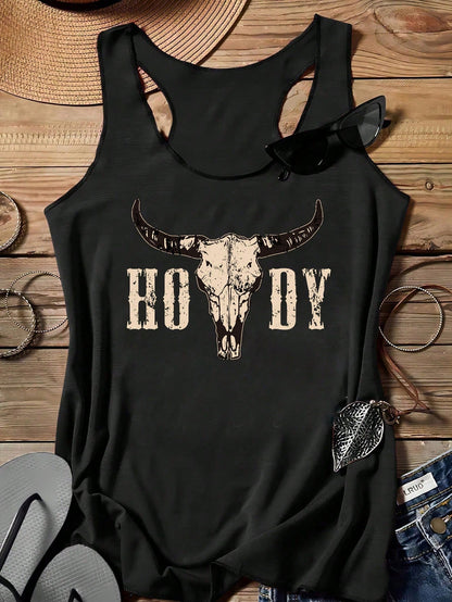 سترة كاجوال للنساء بنمط رأس الثور الغربي برقبة دائرية، قمصان غربية مناسبة للصيف