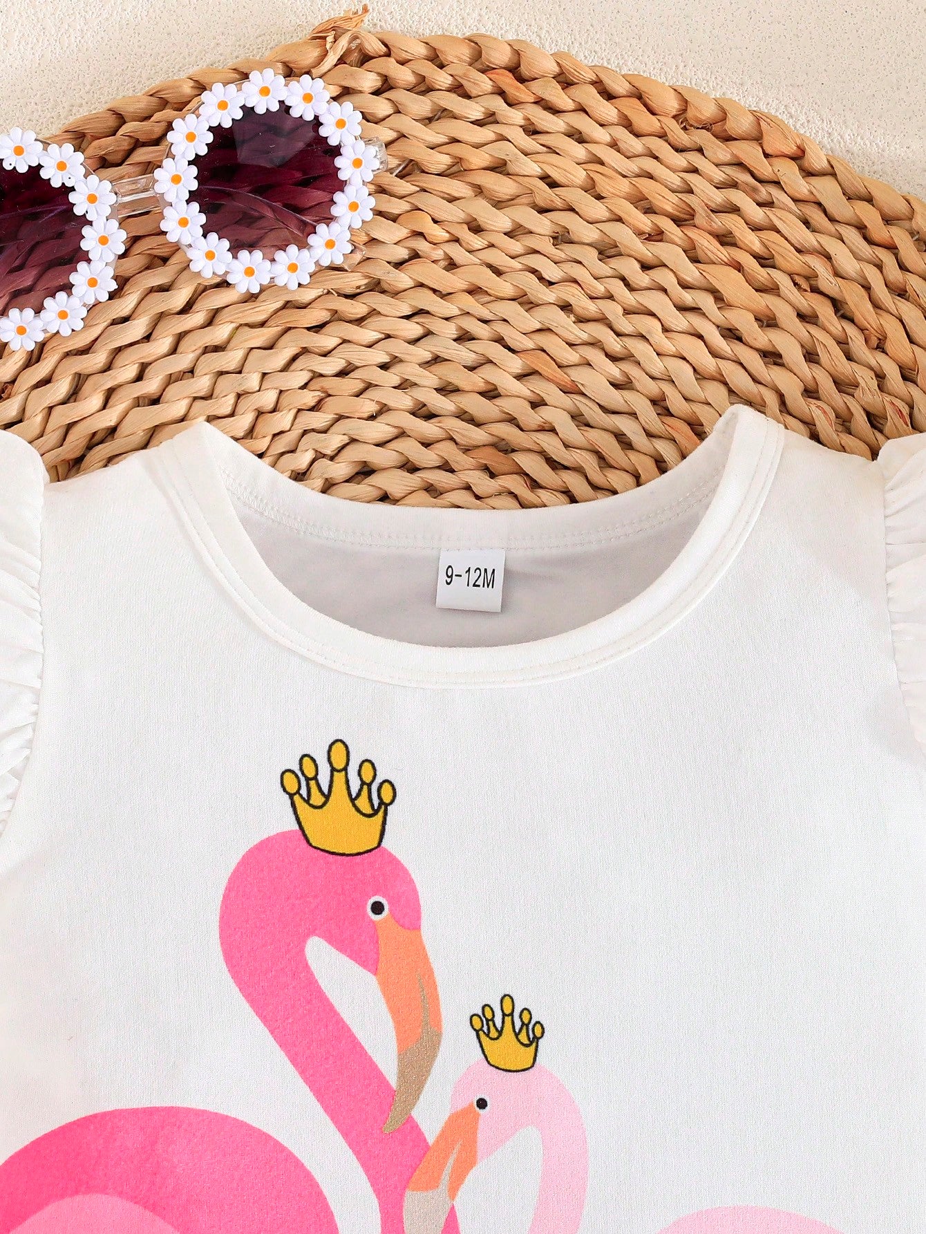 مجموعة قطعتين صيفية للفتيات الرضع، مع أكمام طائرة، ملابس علوية مطبوعة برسمة حصان ذو شكل جذاب، وشورت كاجوال بحاشية مكشكشة