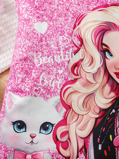 بدلة أطفال حديثي الولادة للفتيات مطبوع عليها رسمة قطة لطيفة مع حمالات، موضة