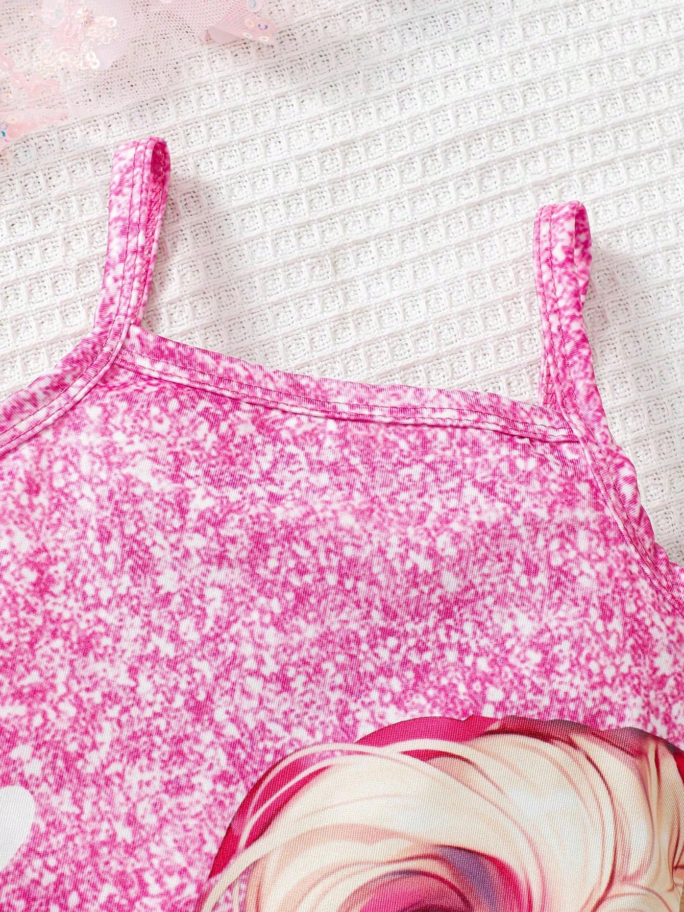 بدلة أطفال حديثي الولادة للفتيات مطبوع عليها رسمة قطة لطيفة مع حمالات، موضة