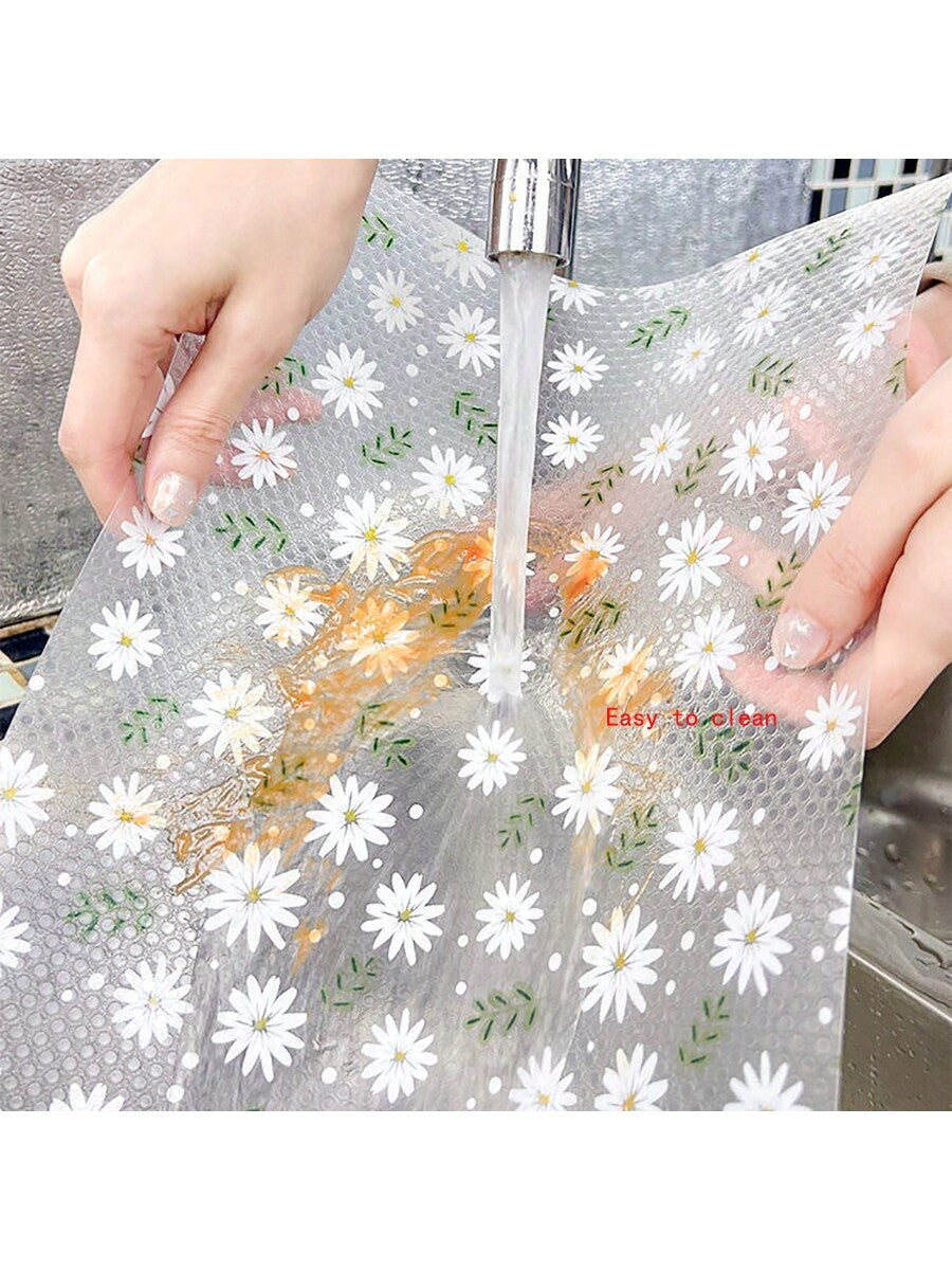 قطعة واحدة من بطانة درج مقاومة للرطوبة بطباعة الأقحوان للخزانة المطبخية، الطاولة