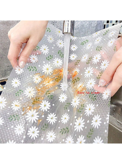 قطعة واحدة من بطانة درج مقاومة للرطوبة بطباعة الأقحوان للخزانة المطبخية، الطاولة