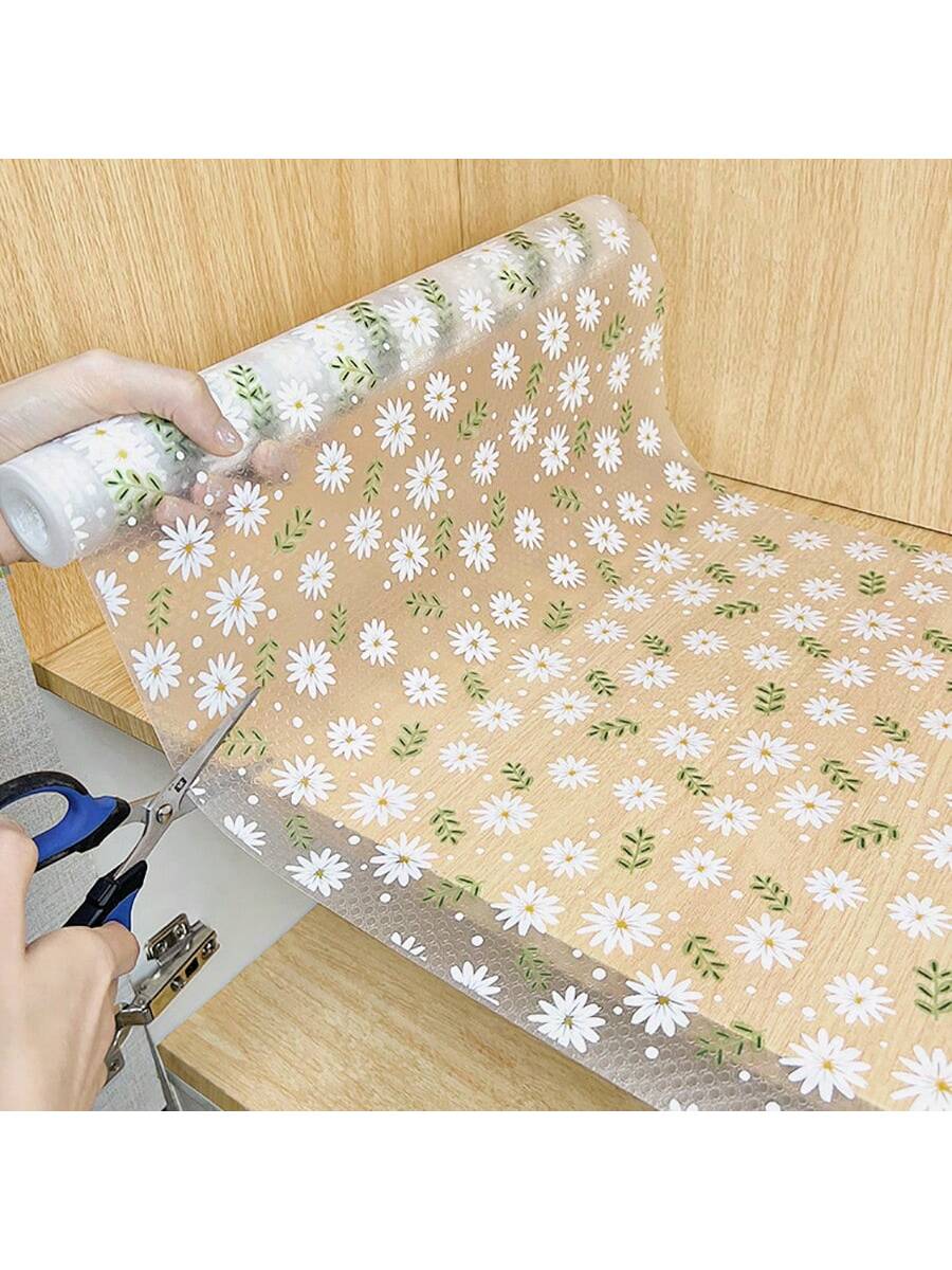 قطعة واحدة من بطانة درج مقاومة للرطوبة بطباعة الأقحوان للخزانة المطبخية، الطاولة