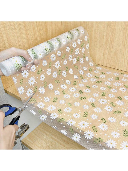 قطعة واحدة من بطانة درج مقاومة للرطوبة بطباعة الأقحوان للخزانة المطبخية، الطاولة