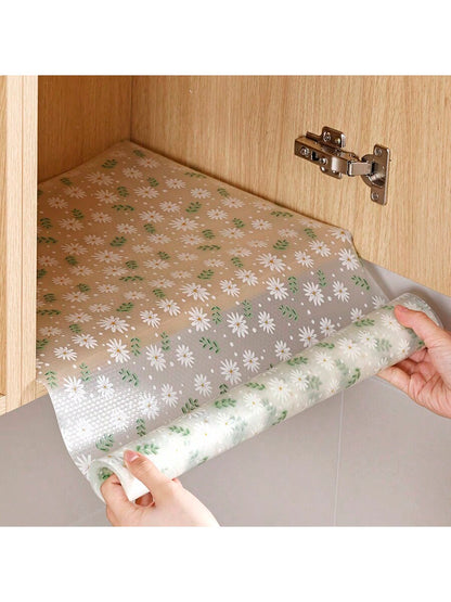 قطعة واحدة من بطانة درج مقاومة للرطوبة بطباعة الأقحوان للخزانة المطبخية، الطاولة