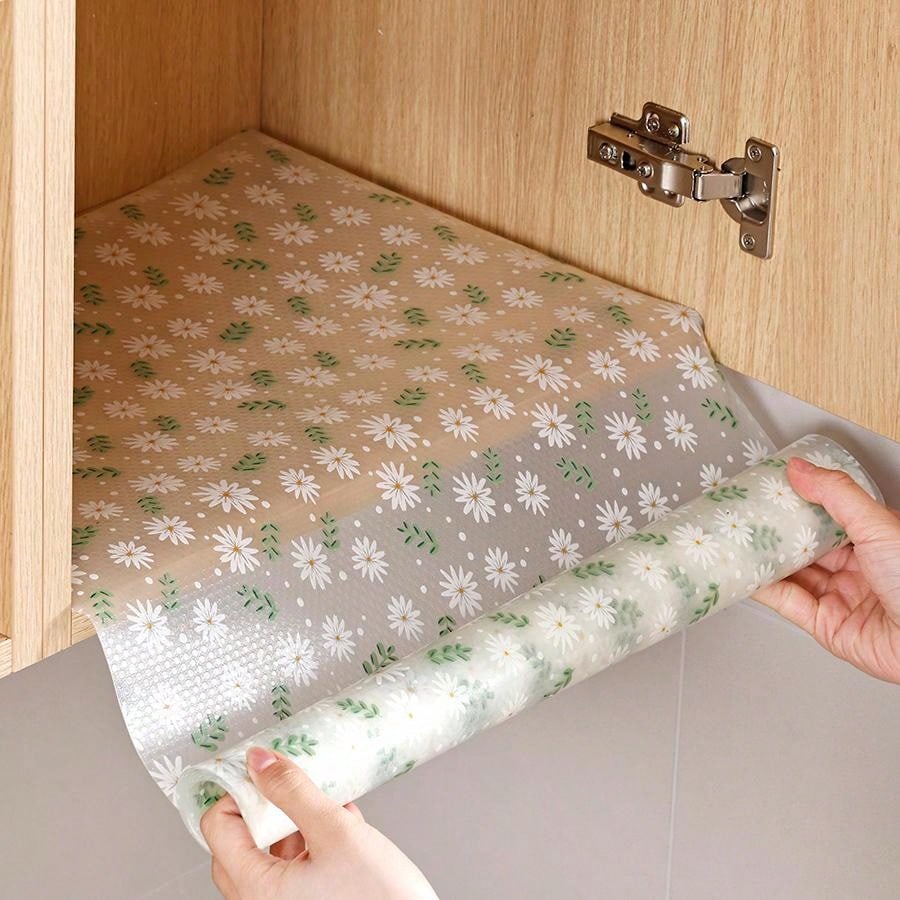 قطعة واحدة من بطانة درج مقاومة للرطوبة بطباعة الأقحوان للخزانة المطبخية، الطاولة