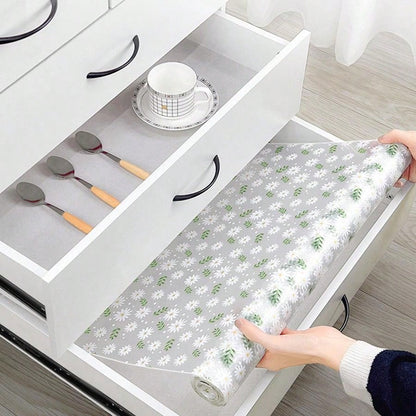 قطعة واحدة من بطانة درج مقاومة للرطوبة بطباعة الأقحوان للخزانة المطبخية، الطاولة