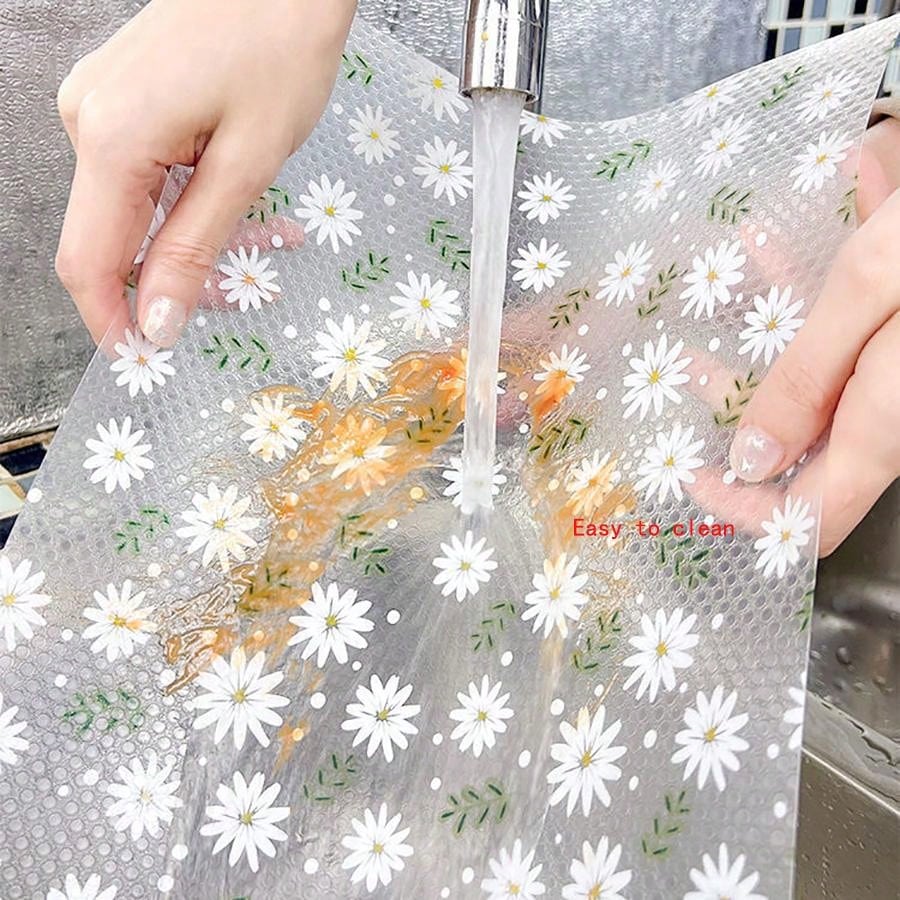 قطعة واحدة من بطانة درج مقاومة للرطوبة بطباعة الأقحوان للخزانة المطبخية، الطاولة