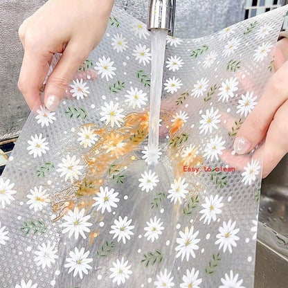 قطعة واحدة من بطانة درج مقاومة للرطوبة بطباعة الأقحوان للخزانة المطبخية، الطاولة