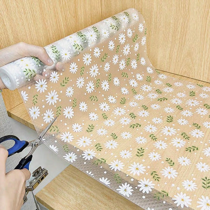 قطعة واحدة من بطانة درج مقاومة للرطوبة بطباعة الأقحوان للخزانة المطبخية، الطاولة