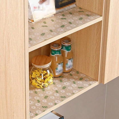 قطعة واحدة من بطانة درج مقاومة للرطوبة بطباعة الأقحوان للخزانة المطبخية، الطاولة