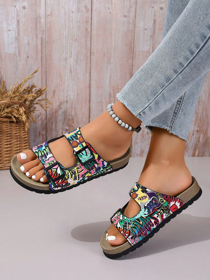 صندل خفيف الوزن سميك المرجان الناعم المسطح النعل الخارجي النعال ناعمة السطح بطبعة الفهد مع زيادة الارتفاع، مناسب للاستخدام في الشاطئ والمنزل