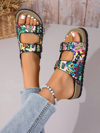 صندل خفيف الوزن سميك المرجان الناعم المسطح النعل الخارجي النعال ناعمة السطح بطبعة الفهد مع زيادة الارتفاع، مناسب للاستخدام في الشاطئ والمنزل