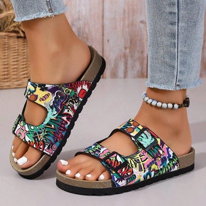 صندل خفيف الوزن سميك المرجان الناعم المسطح النعل الخارجي النعال ناعمة السطح بطبعة الفهد مع زيادة الارتفاع، مناسب للاستخدام في الشاطئ والمنزل