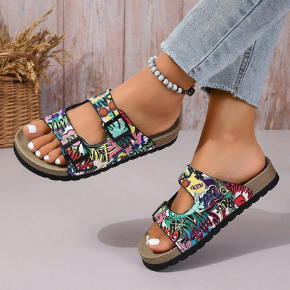 صندل خفيف الوزن سميك المرجان الناعم المسطح النعل الخارجي النعال ناعمة السطح بطبعة الفهد مع زيادة الارتفاع، مناسب للاستخدام في الشاطئ والمنزل