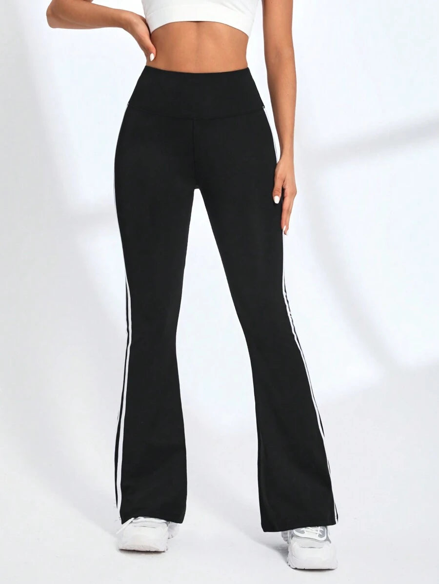 بنطلون رياضي كاجوال للنساء ذو خصر مرتفع وأرجل متسعة بشريط جانبي