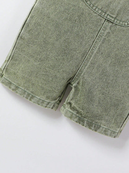 شورت رضيع صبي كاجوال عصري من الدنيم بحمالات