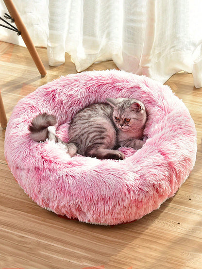 سرير حيوان أليف دائري بفرو صلب متوفر بلون واحد، غير قابل للإزالة، ناعم ومريح، يمكن غسله في الغسالة، مناسب للاستخدام اليومي والسفر مع القطط والكلاب، مثالي للحيوانات الأليفة صغيرة ومتوسطة الحجم