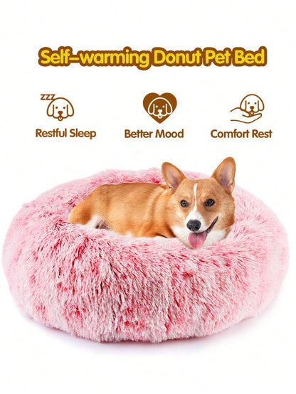 سرير حيوان أليف دائري بفرو صلب متوفر بلون واحد، غير قابل للإزالة، ناعم ومريح، يمكن غسله في الغسالة، مناسب للاستخدام اليومي والسفر مع القطط والكلاب، مثالي للحيوانات الأليفة صغيرة ومتوسطة الحجم