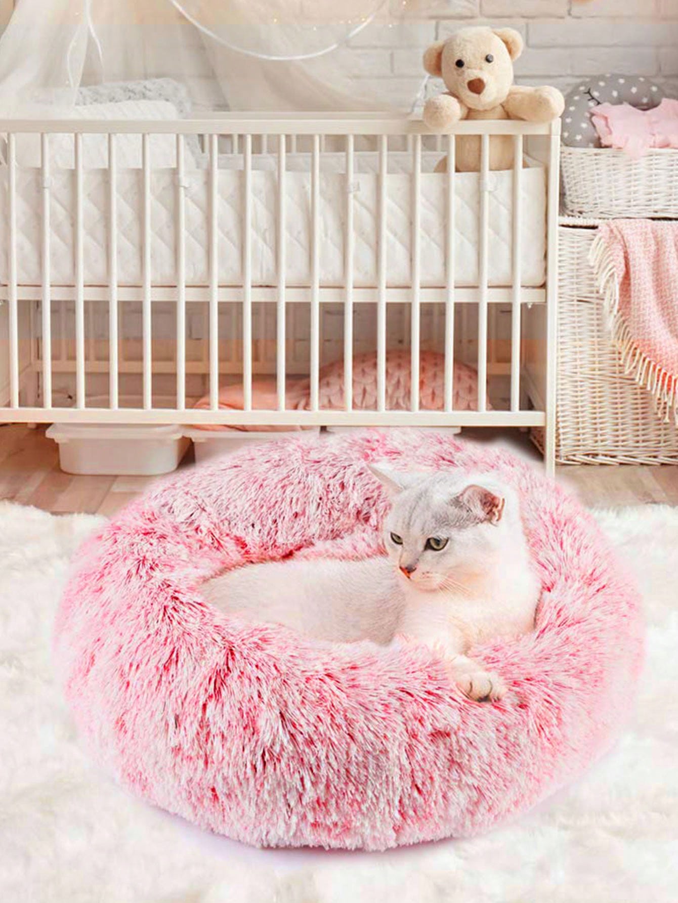 سرير حيوان أليف دائري بفرو صلب متوفر بلون واحد، غير قابل للإزالة، ناعم ومريح، يمكن غسله في الغسالة، مناسب للاستخدام اليومي والسفر مع القطط والكلاب، مثالي للحيوانات الأليفة صغيرة ومتوسطة الحجم