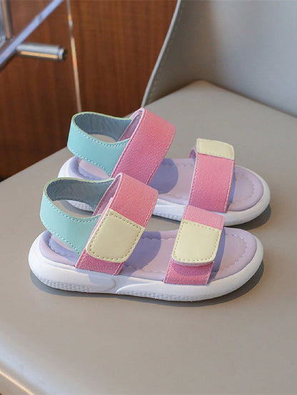 صندل ماكارون الصيفي الملون للأطفال برباط خلفي ونعل مسطح وأصابع أمامية مفتوحة وموضة