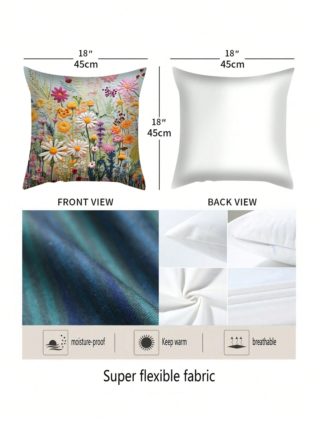 غطاء وسادة بوليستر مع نمط النباتات والزهور