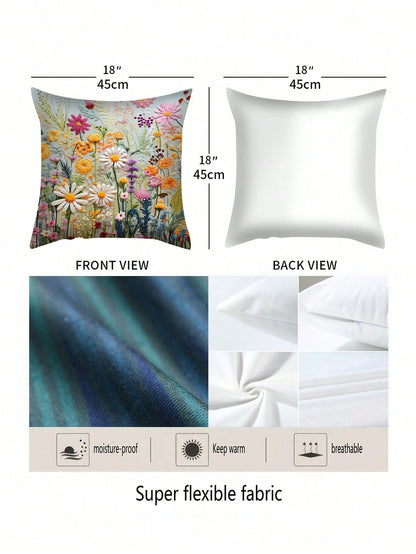 غطاء وسادة بوليستر مع نمط النباتات والزهور