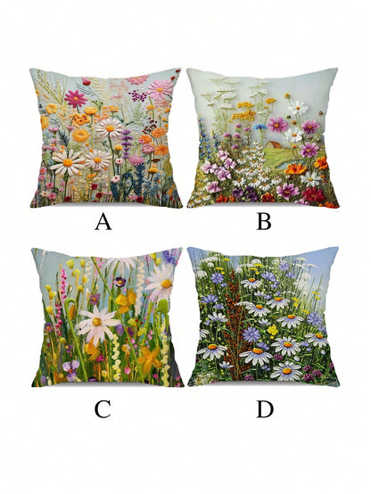 غطاء وسادة بوليستر مع نمط النباتات والزهور